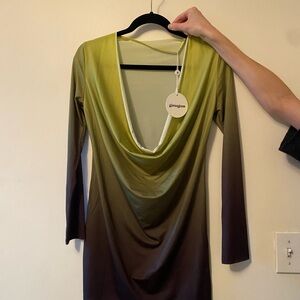 Green and Brown Long Sleeve Dress
